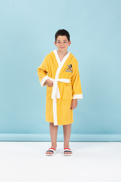 Özdilek Mickey Mouse Happy Nakışlı Disney Lisanslı Kapüşonlu Çocuk Bornozu 5/...