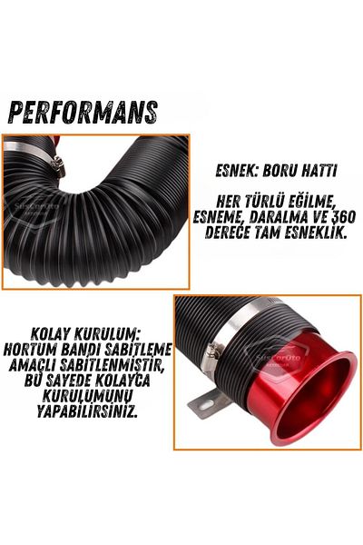 ŞüsCarOto Aksesuar Universal Accordion Outdoor Filter Pipe Extending Flexible Hose 75 mm Filter Extension Sprali Red