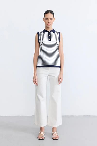 Gusto Αμάνικη μπλούζα με ριγέ γιακά Polo - Navy Blue