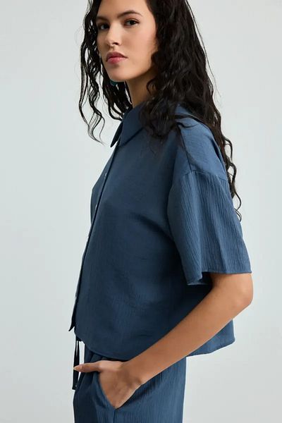 Gusto Κοντομάνικο πουκάμισο Crinkle - Navy Blue