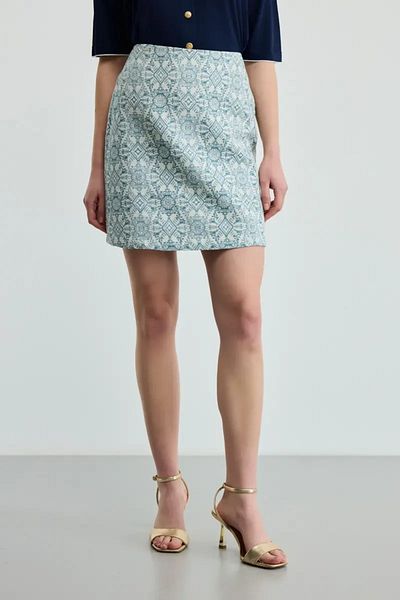 Gusto Fusta albastră din bumbac cu modele etnice