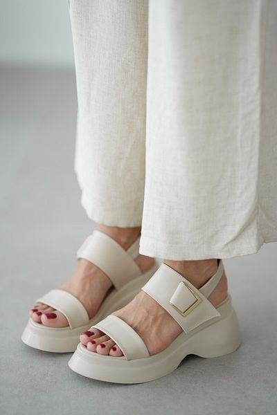 selinshoes Elix Front Single Strap Ankle Elastic Women's Sandals - Ecru
