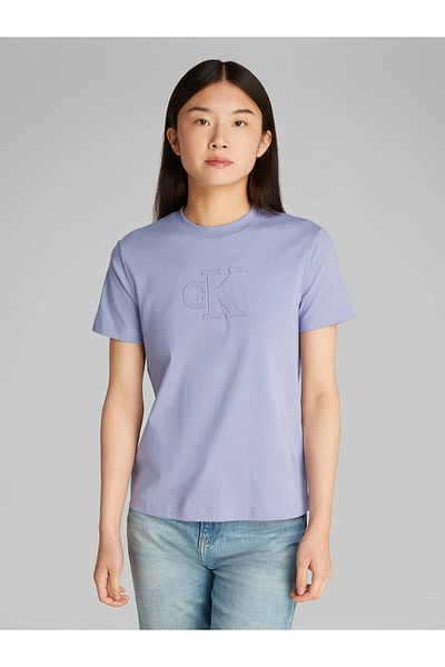 Calvin Klein Women Purple Ck Applique Regular Short Sleeve T-Shirt