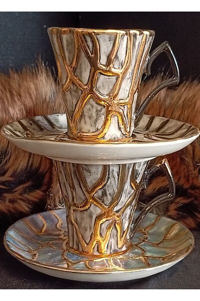 BY.RAYKA PORSELEN El Dekor Porcelain Hand Decorated 2 Pieces Coffee Cup