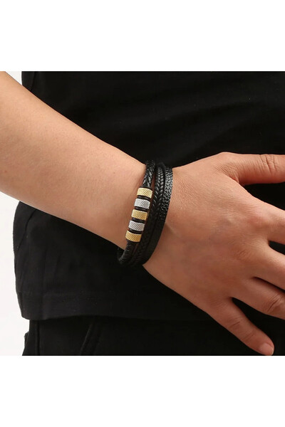 SIC MODA Stainless steel and leather bracelet SIC MODA 5631B, 5 mm