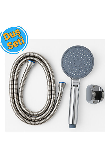 Wincell Duş Seti Banyo Duş Başlığı Seti Fiskiyesi Yuvarlak Başlık Metal Hortum