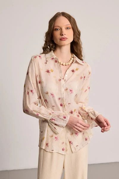 Gusto Floral Patterned Romantic Shirt - Ecru