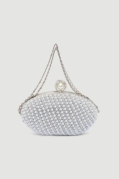 Gusto Geantă clutch pentru rochie de seară ovală cu perle - albă