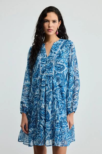 Gusto Rochie din șifon cu modele șal albastru