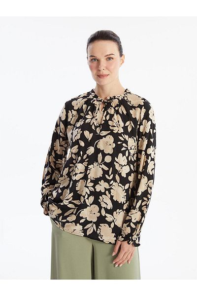 LC Waikiki Women's Floral Blouse with Tie-Up Collar (W4)