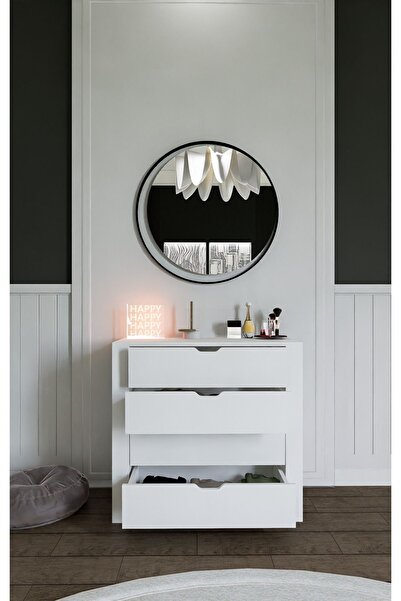 midoser Duru Beyaz 4 Çekmeceli Şifonyer Yatak Odası Bebek Odası Beyaz 90 X 85 Cm