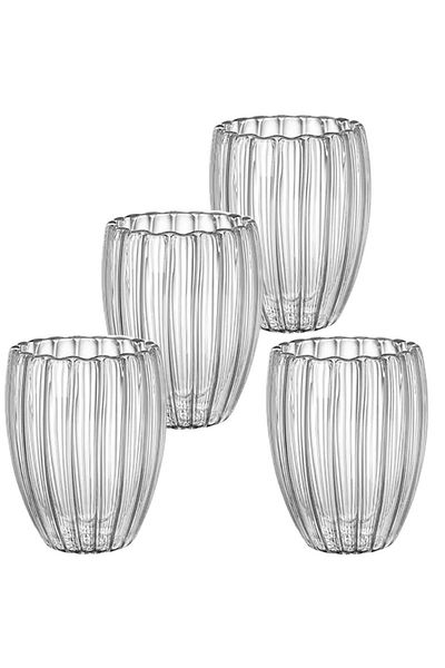 Quasar & Co. Set of 4 Double Walled Glasses, ®, Heat Resistant, Stripe Model, 4x270 Ml, Glass