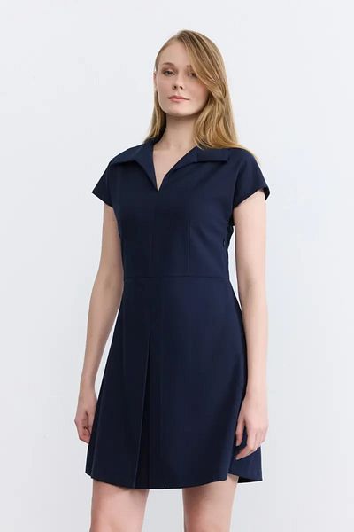 Gusto Φόρεμα με χαμηλό μανίκι Pilikaşeli - Navy Blue