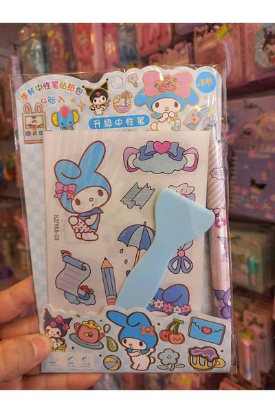 zeynobella Sanrio Kawaii 4 Sheets Sticker with Stickers Ballpoint Pen and Spatula Cute Preschool Gift