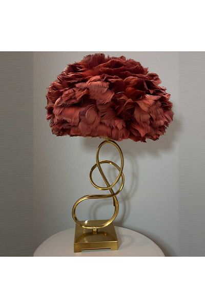 Generica Luxury decorative lampshade with metal base and pink feather design 57 x 30 cm