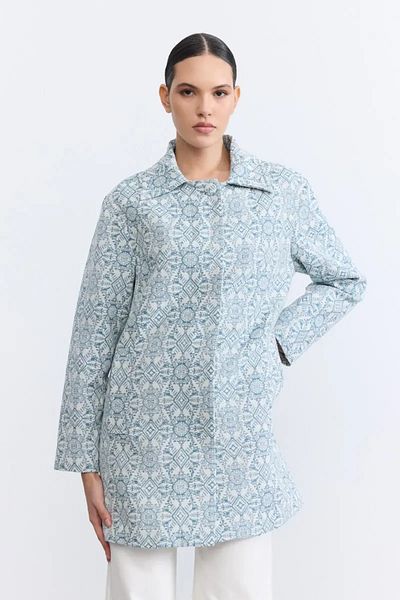 Gusto Blue Ethnic Patterned Cotton Kaftan