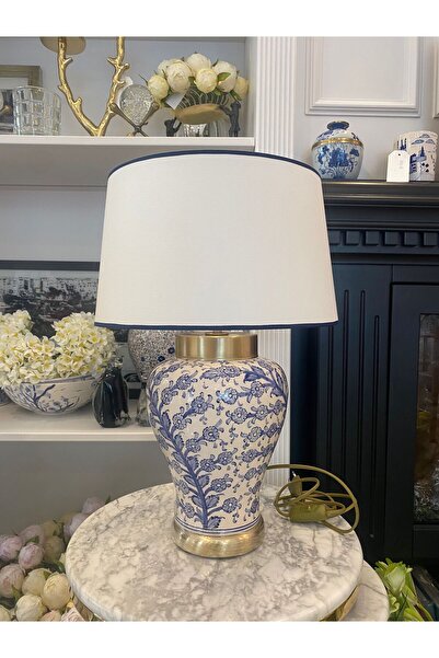 Dekordan House Blue Blanc Branch Pattern Brass Cover Lampshade (52cm)