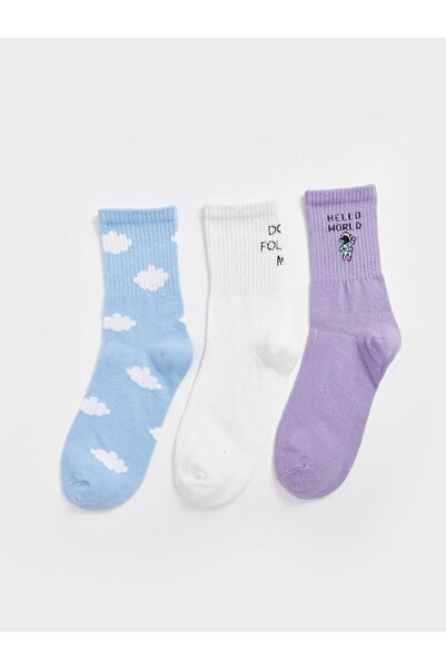 LC Waikiki Дамски чорапи до глезена с щампа, комплект от 3 броя (W4)