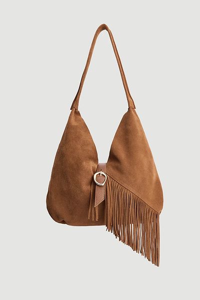 Gusto Puppy Tasseled Suede Bag - Tan