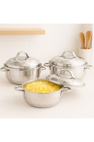ALSAIF 3-Piece Crystal Hot Pot Set Silver