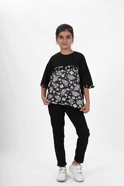 HayKids Тениска с шарка и кръгло деколте от джърси за момиче