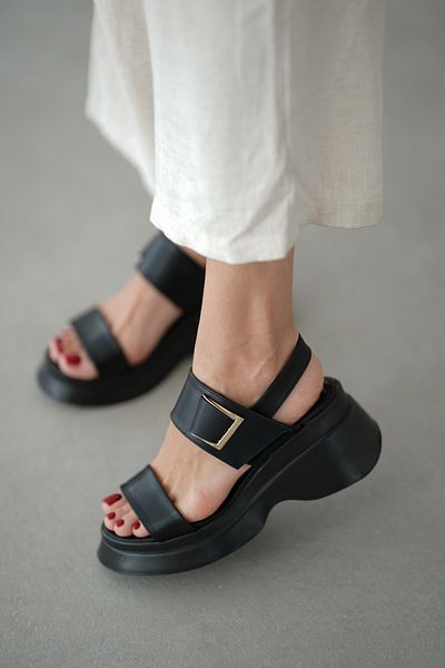 selinshoes Elix Front Single Strap Ankle Elastic Women's Sandals - Black