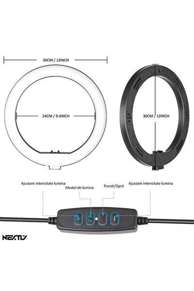 NEXTLY Κυκλικό φως LED με δακτύλιο, , Διάμετρος 30cm, 12 ίντσες, Θερμό/Ψυχρό/Ουδέτερο φως, 10 επίπεδα