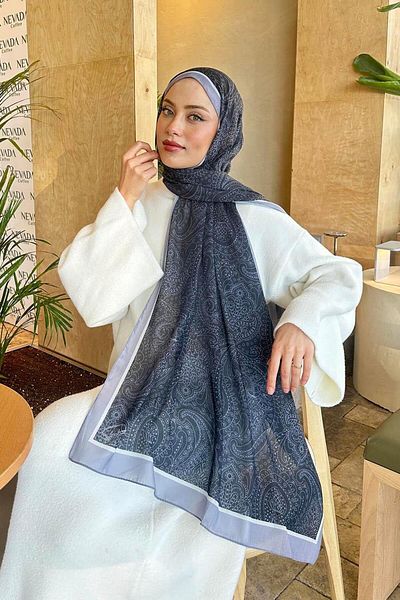 lamelif Retro Pattern Cotton Shawl Black Gray