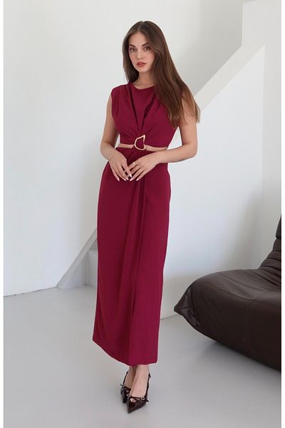 Laluvia Rochie decoltată laterală cu cataramă în față roșu Claret - 8190