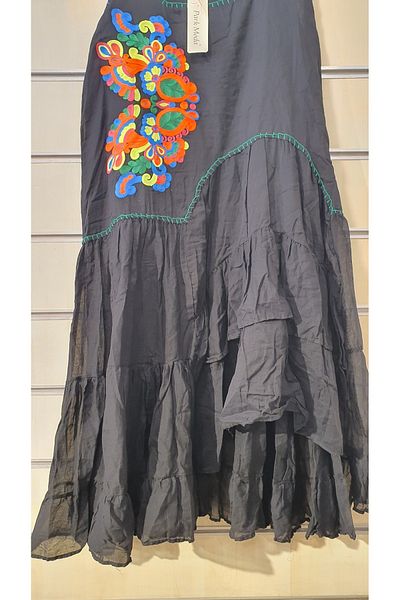 Park Moda Rochie din bumbac brut cu broderie florală cu mânecă zero