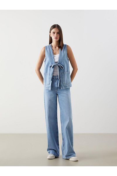LC Waikiki Vestă de jeans pentru femei cu decolteu în V (S5)