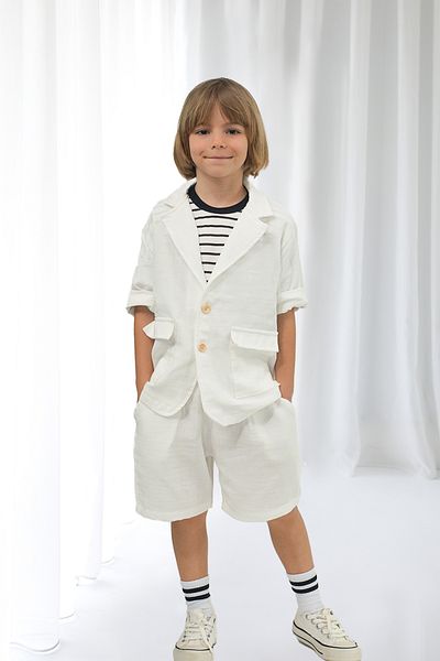 Catz Kids White Muslin Jacket Shorts Set
