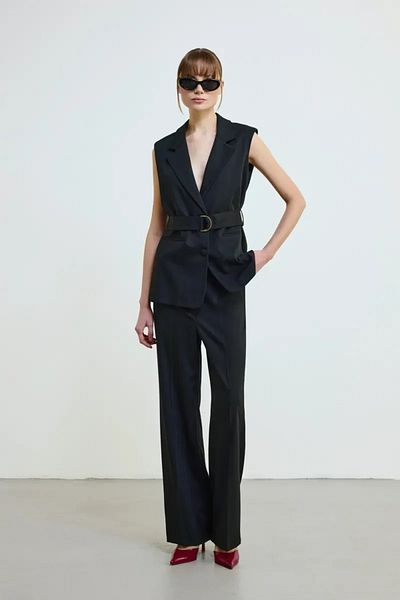 Gusto Pipe Leg Buttoned Waist Trousers - Black