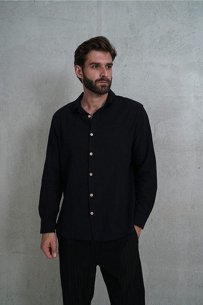 BOHEMAİ Pánská oversize černá košile Wesley