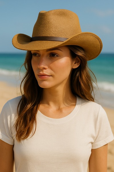 LAGRANZE Kadın Yazlık Premium Hasır Kovboy Şapka