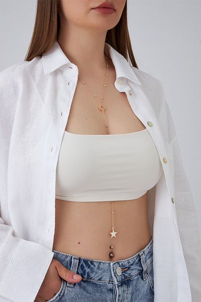 Modex Gold Color Clover Enamel Star Figured Crop Y Necklace (110cm)