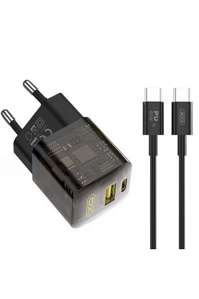 REDz Accessories Set încărcător și cablu tip C Xo-ce05, pentru iPhone 15/16 și Android, adaptor cu porturi duble, 30w, negru