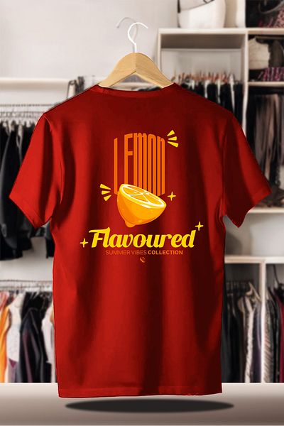 FEEL STYLE Cotton Oversize Printed 3 Thread Raised Red T-Shirt |   Summer Summer Lemon Lemon Flavored