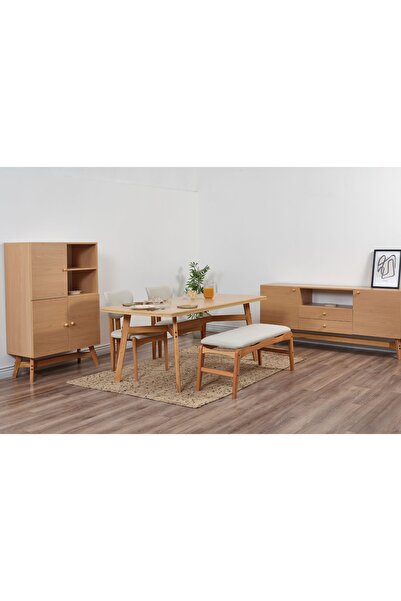 Vivense Moon Benchli İskandinav Masa Takımı, 2 Sandalyeli, Krem, 180X90