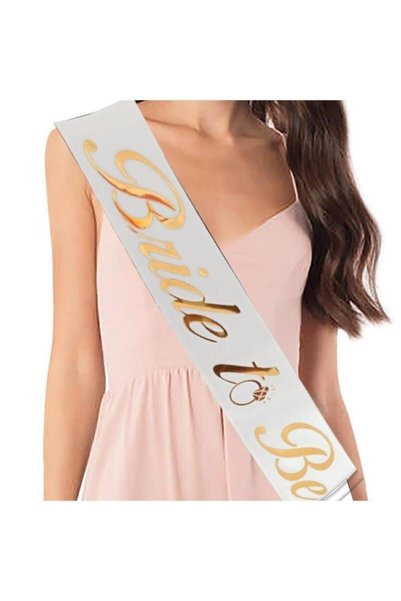 party mix Bride To Be Yazılı Beyaz Saten Bekarlığa Veda Gelin Kuşağı (ALTIN YALDIZ BASKILI)