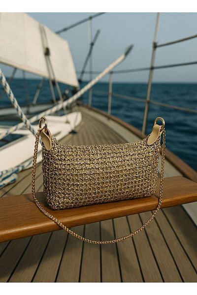 Katusa Women's Glittering Mesh Knitted Chain Hand and Shoulder Bag