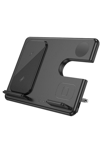 REDz Accessories Suport 3 în 1 cu încărcare wireless de 15W, Hoco CQ2, compatibil cu Samsung, pliabil, negru