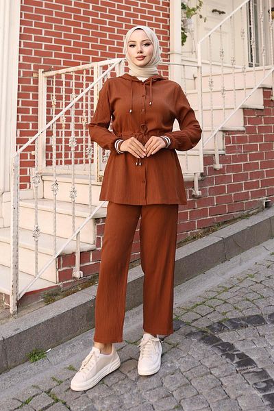 MİSSKAYLE Rib Detailed Suit Brown