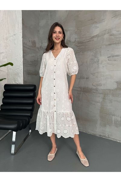 Elif Özbey Butik Rochie albă cu nasturi
