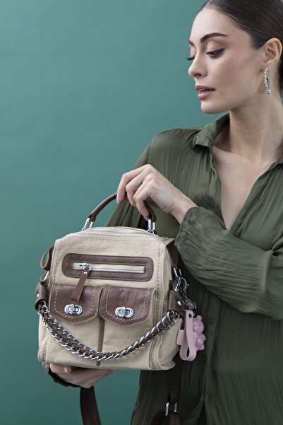 LuviShoes BYN2371 Бежева канвасна жіноча сумка через плече