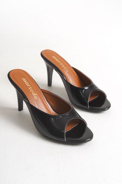 MARSEDO Gloria Women's Thin Heel Round Toe Daily Slippers Black Patent Leather