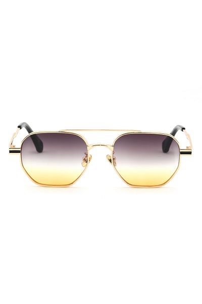 Angel Eyes Geometric Design Metal Gold Frame Double Color Glass (Yellow-Black) Glass Unisex Sunglasses