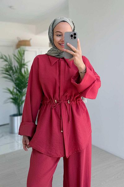 Ka Hijab طقم بتفاصيل رباط مريح - زهرة الرمان