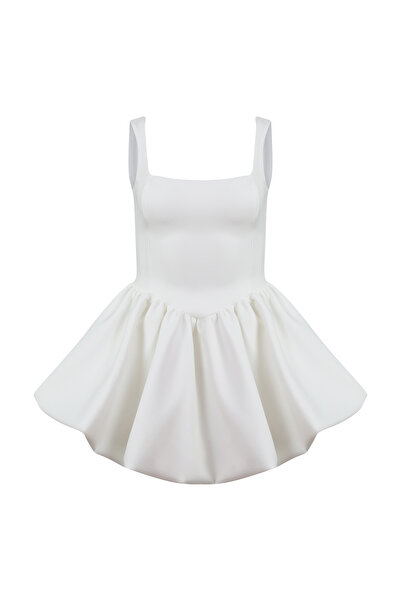 La Sarta Paros Short White Dress with Balloon Skirt
