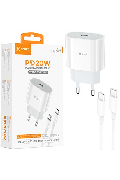 REDz Accessories Set adaptor X-Start CDQ090CC și cablu Type-C, pentru iPhone 15/16 și Android, încărcare rapidă 20W, alb